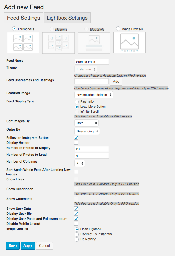 Feed Settings