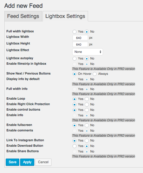 Lightbox Settings