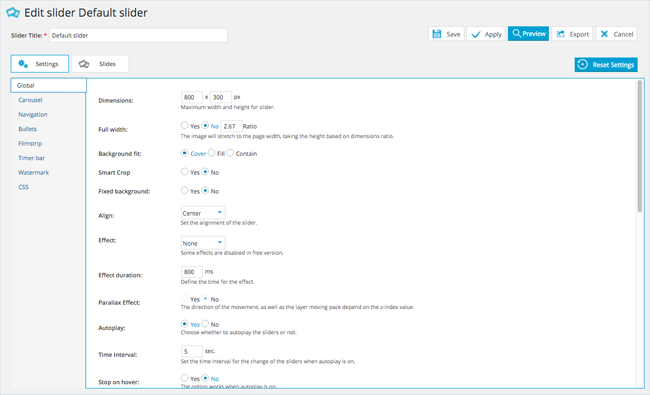 Slider WD Global Settings