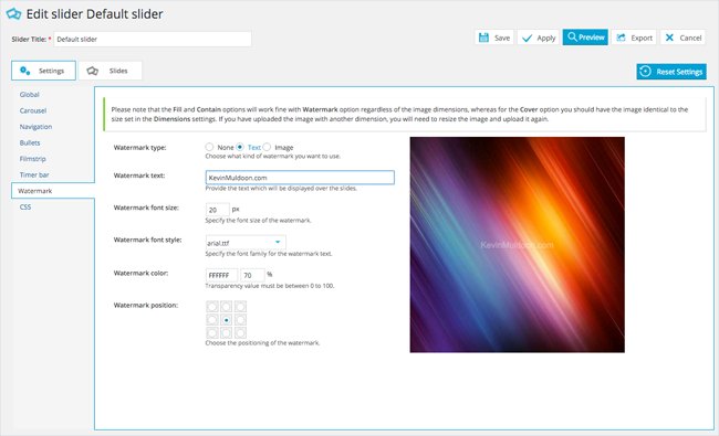 Slider WD Watermark Settings