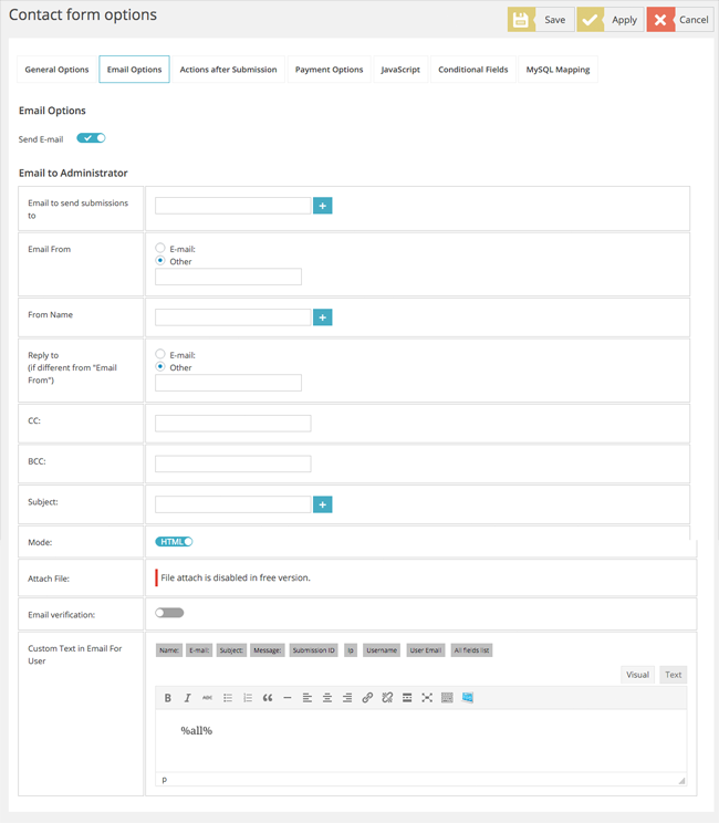 Form Email Options