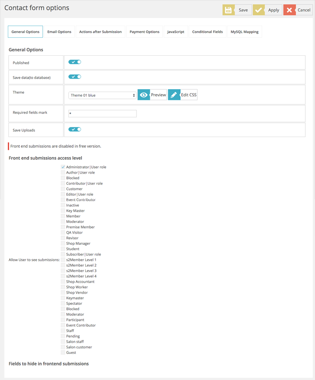 Form General Options