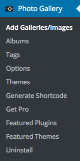 Photo Gallery Admin Menu