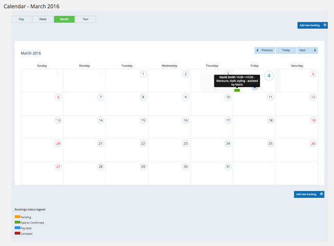 Salon Booking System Calendar