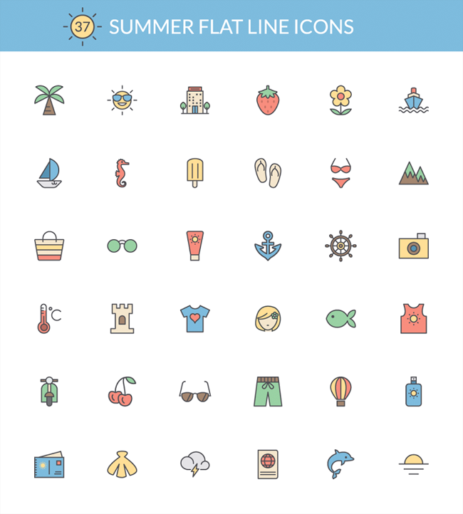 Summer Flat Line Icons