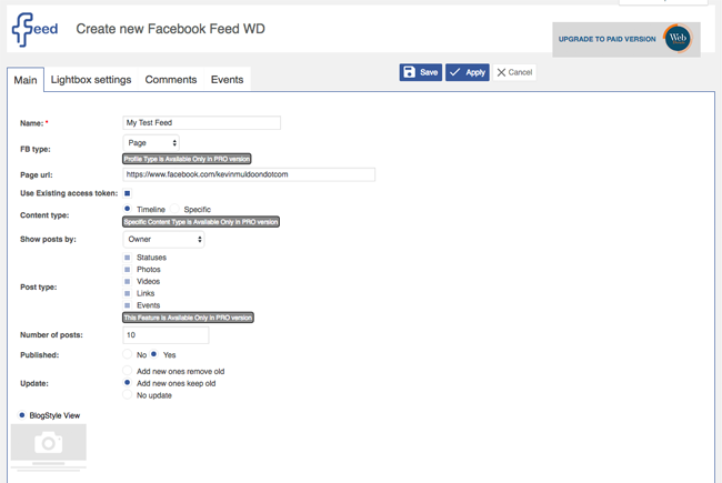 Create New Facebook Feed WD