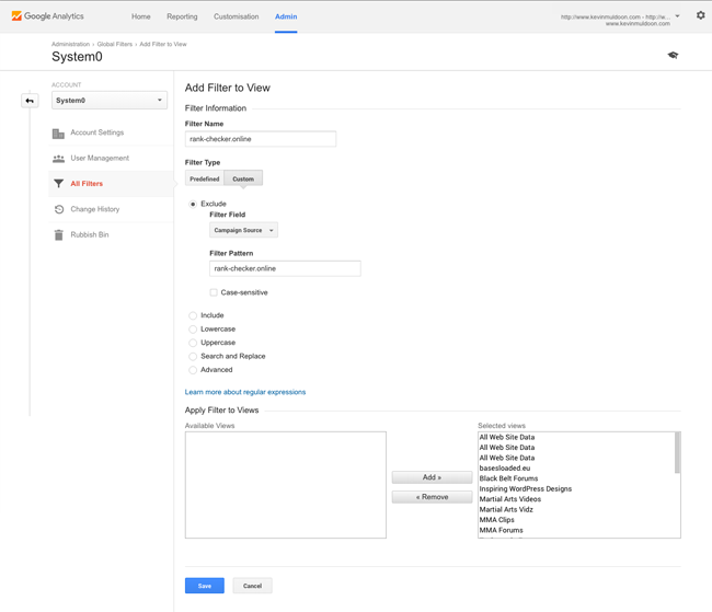 Add Filter to Google Analytics