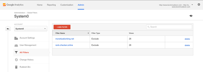 Google Analytics Filter List