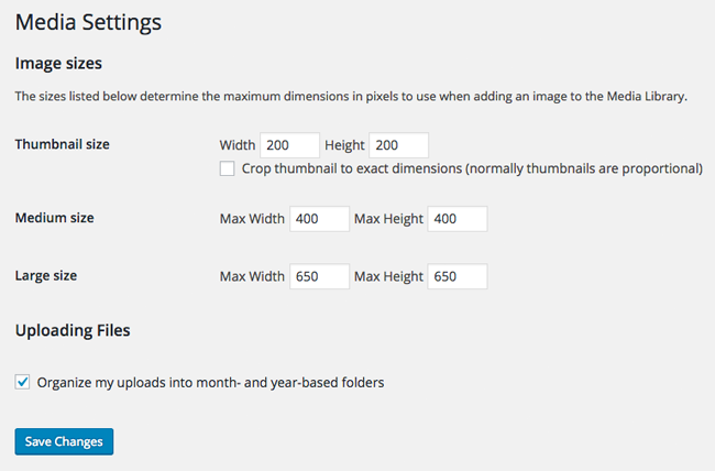 WordPress Media Settings