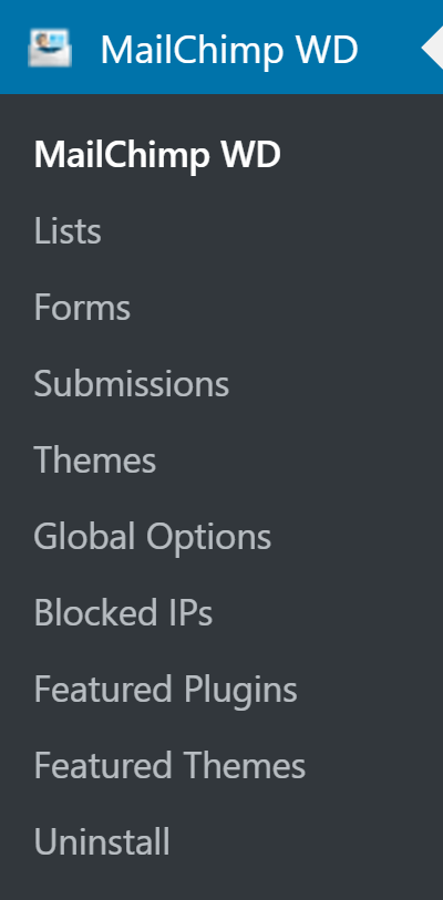 MailChimp Forms WD Menu