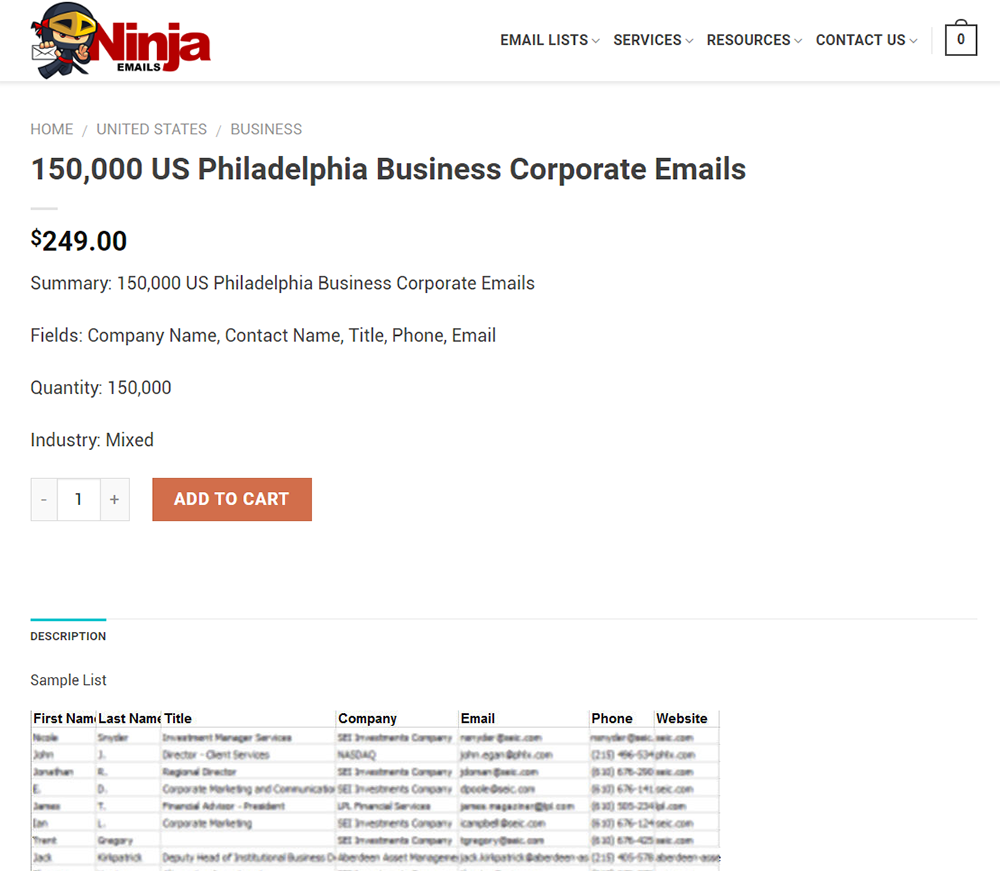 150,000 US Philadelphia Business Corporate Emails