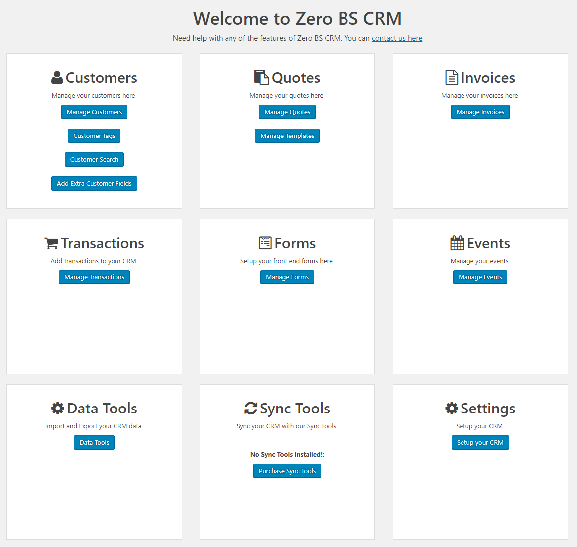 Zero BS CRM Main Panel