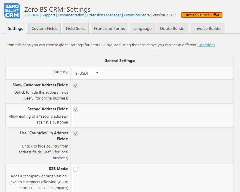 Zero BS CRM Settings