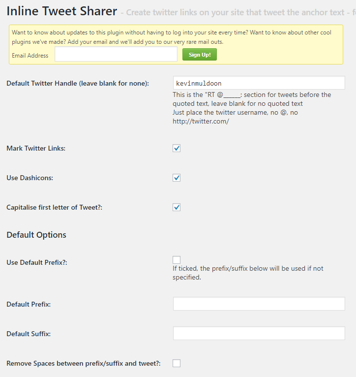 Inline Tweet Sharer General Options