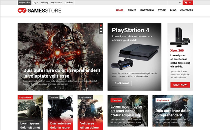 Video Games Website Template with Dark Background and Big Footer - MotoCMS