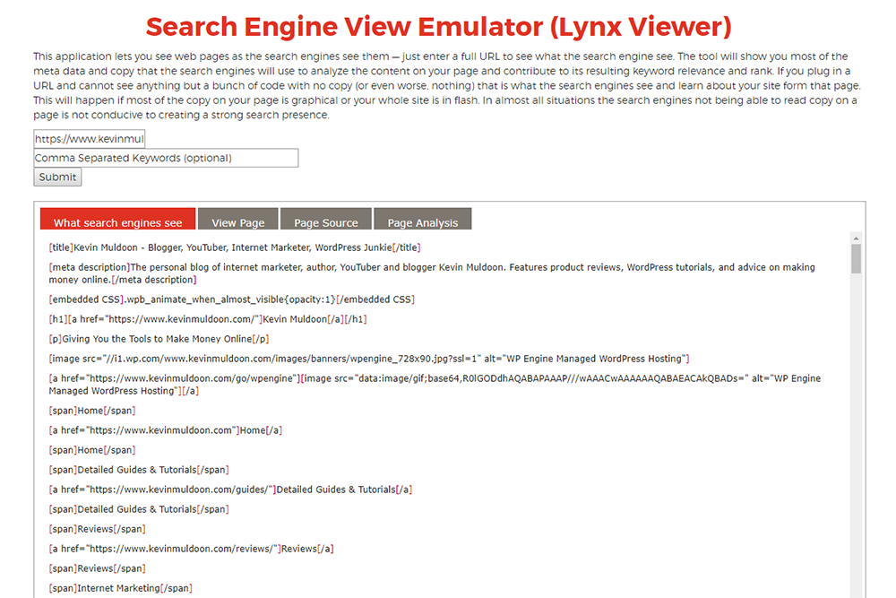 Search Engine View Emulator