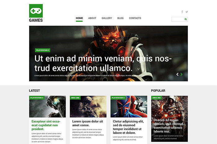 Video Games Website Template with Dark Background and Big Footer - MotoCMS