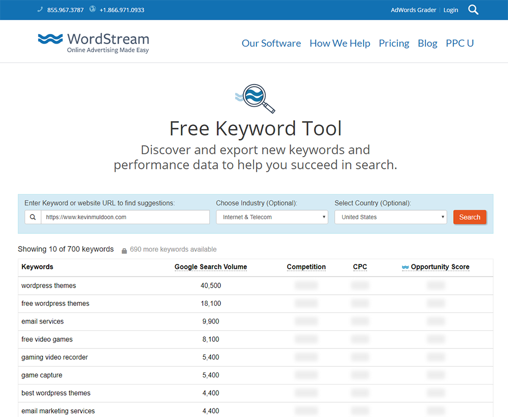 WordStream Free Keyword Tool