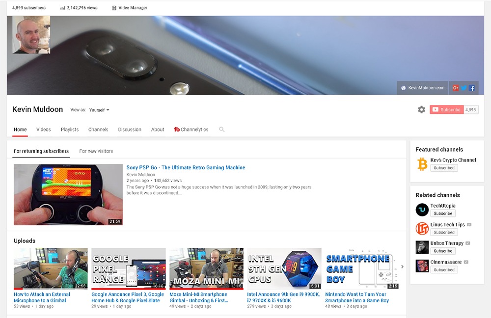 My Tech YouTube Channel Home Page