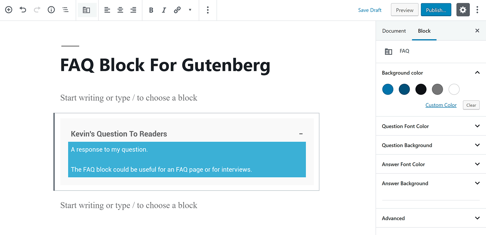 FAQ Block For Gutenberg