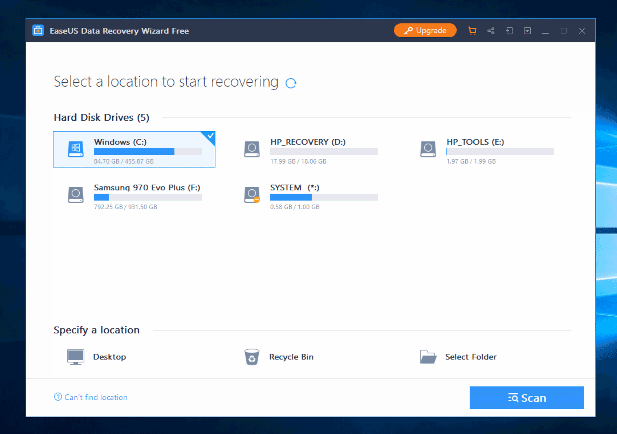 Data Recovery Wizard User Interface