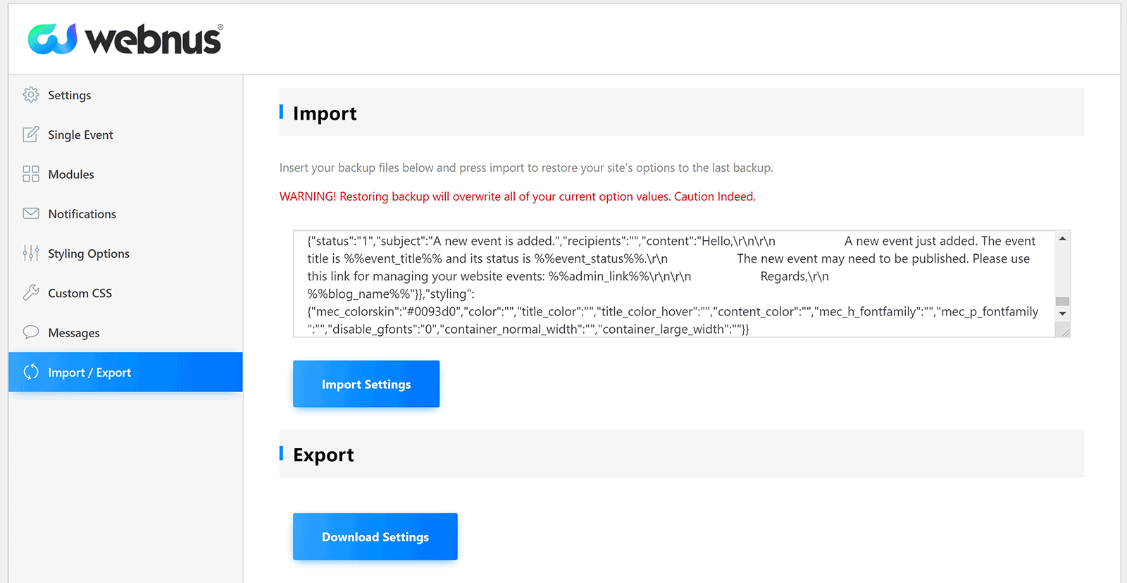 Import and Export Settings