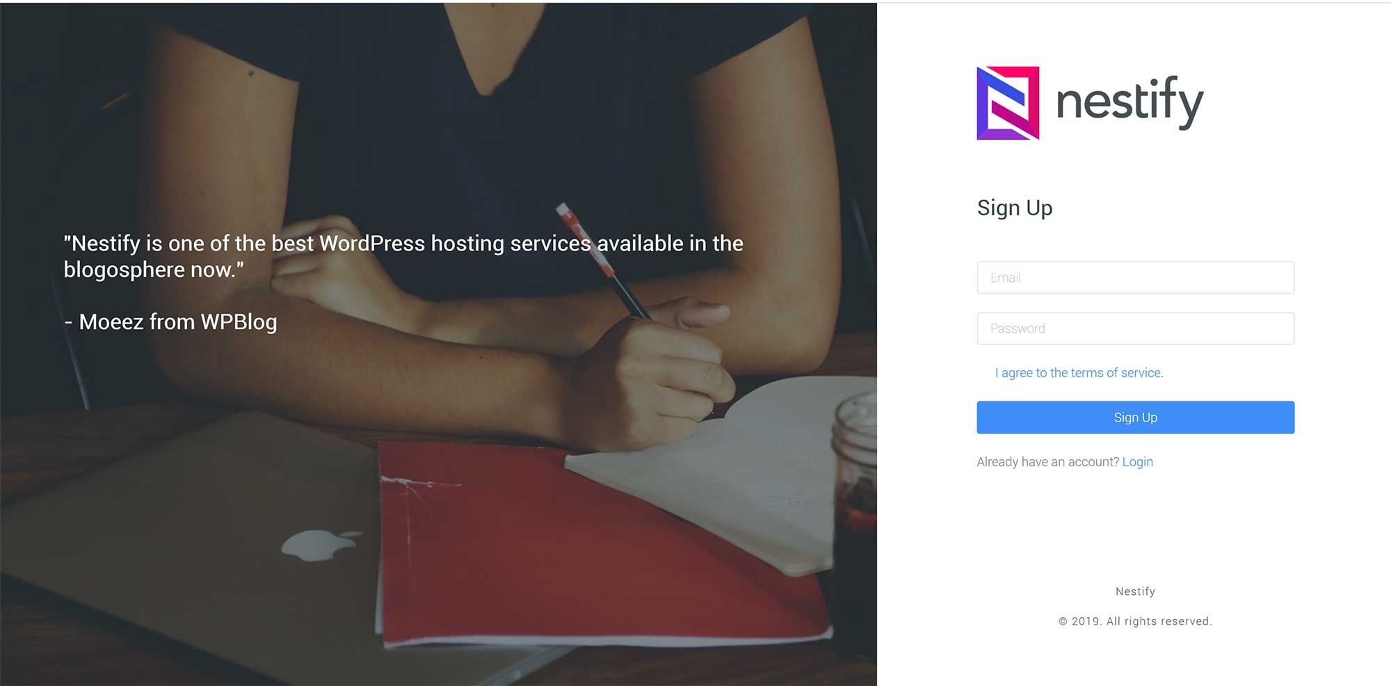 The Nestify Sign Up Page