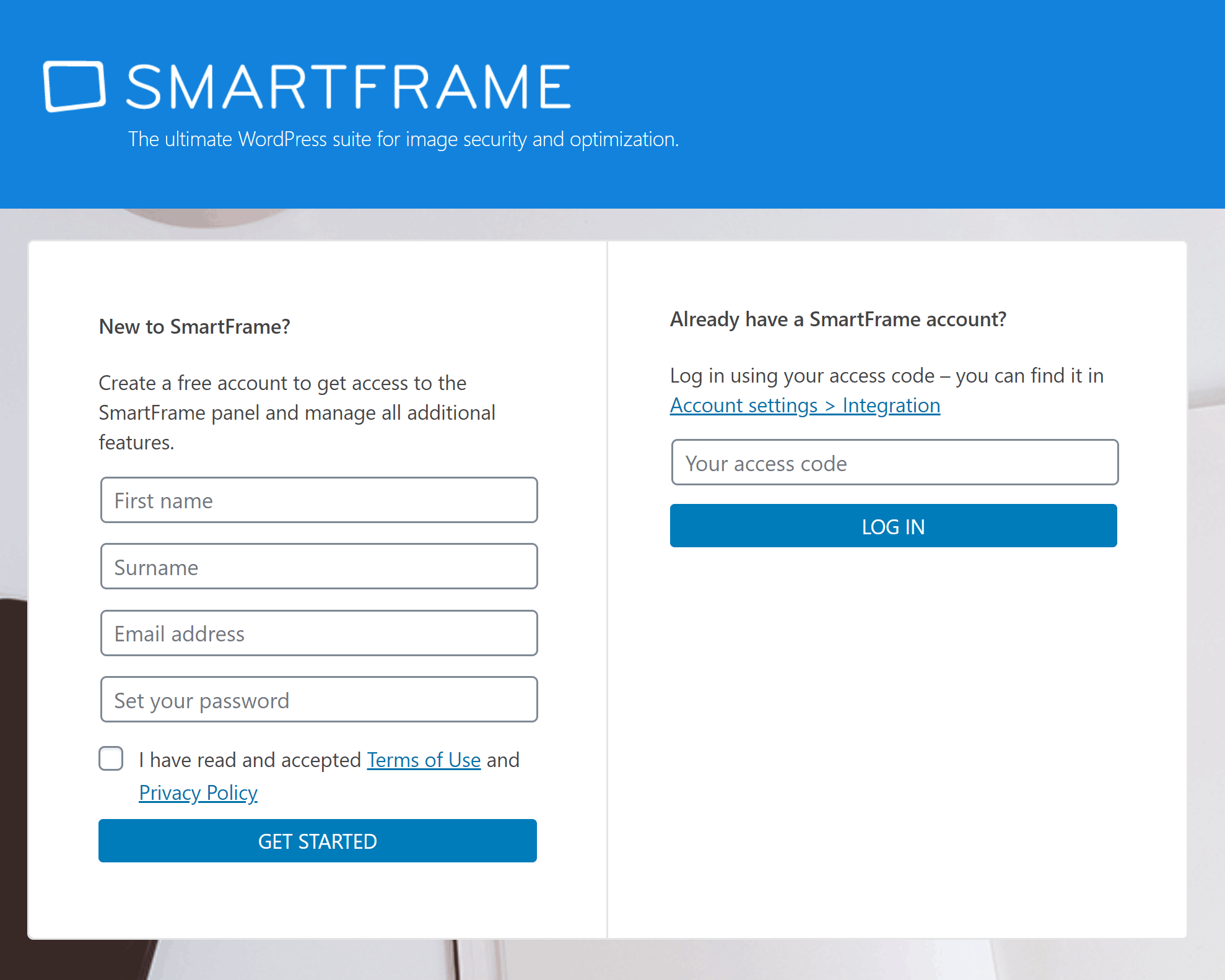 Smartfframe Registration & Login Form