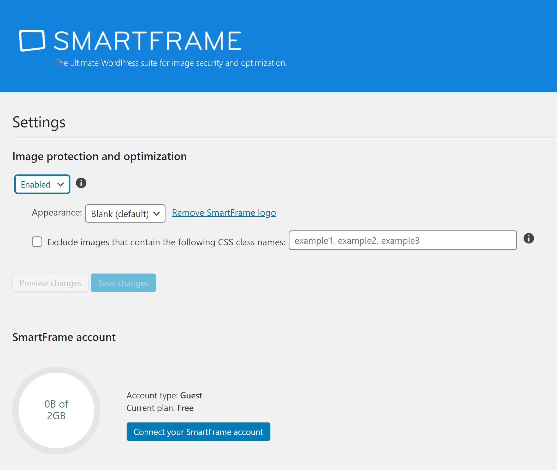 SmartFrame WordPress Settings
