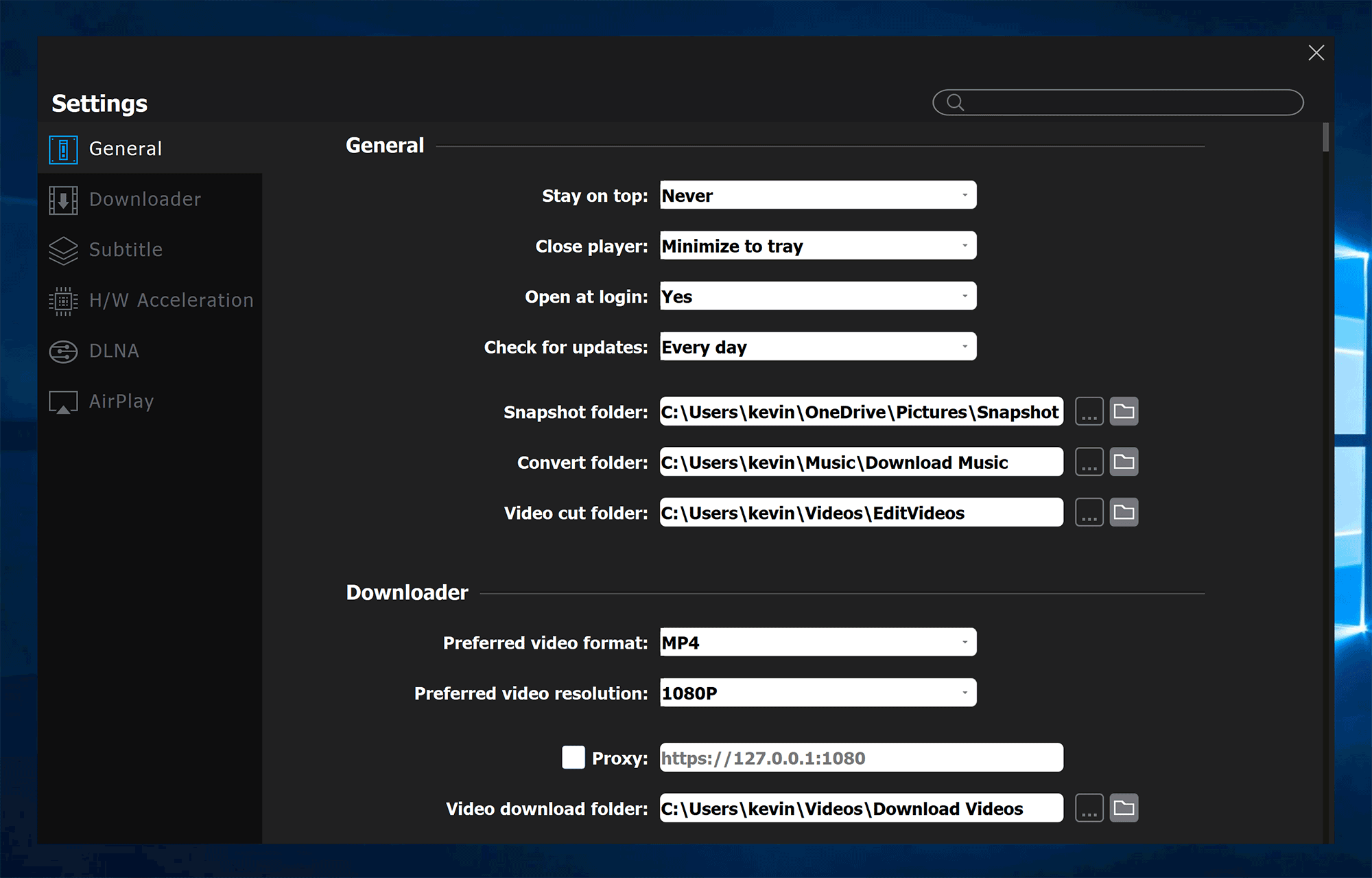 General Settings in 5KPlayer