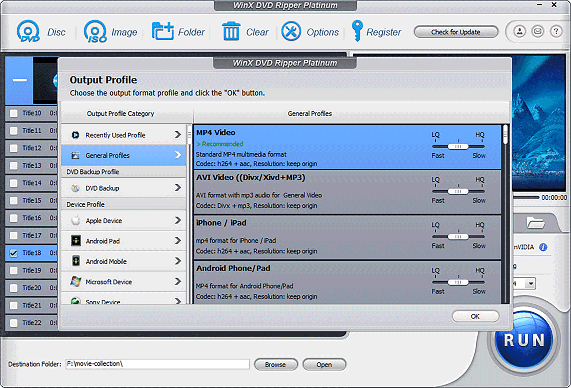 Output Profile for WinX DVD Ripper