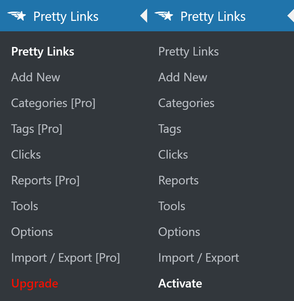 Pretty Links Admin Menus
