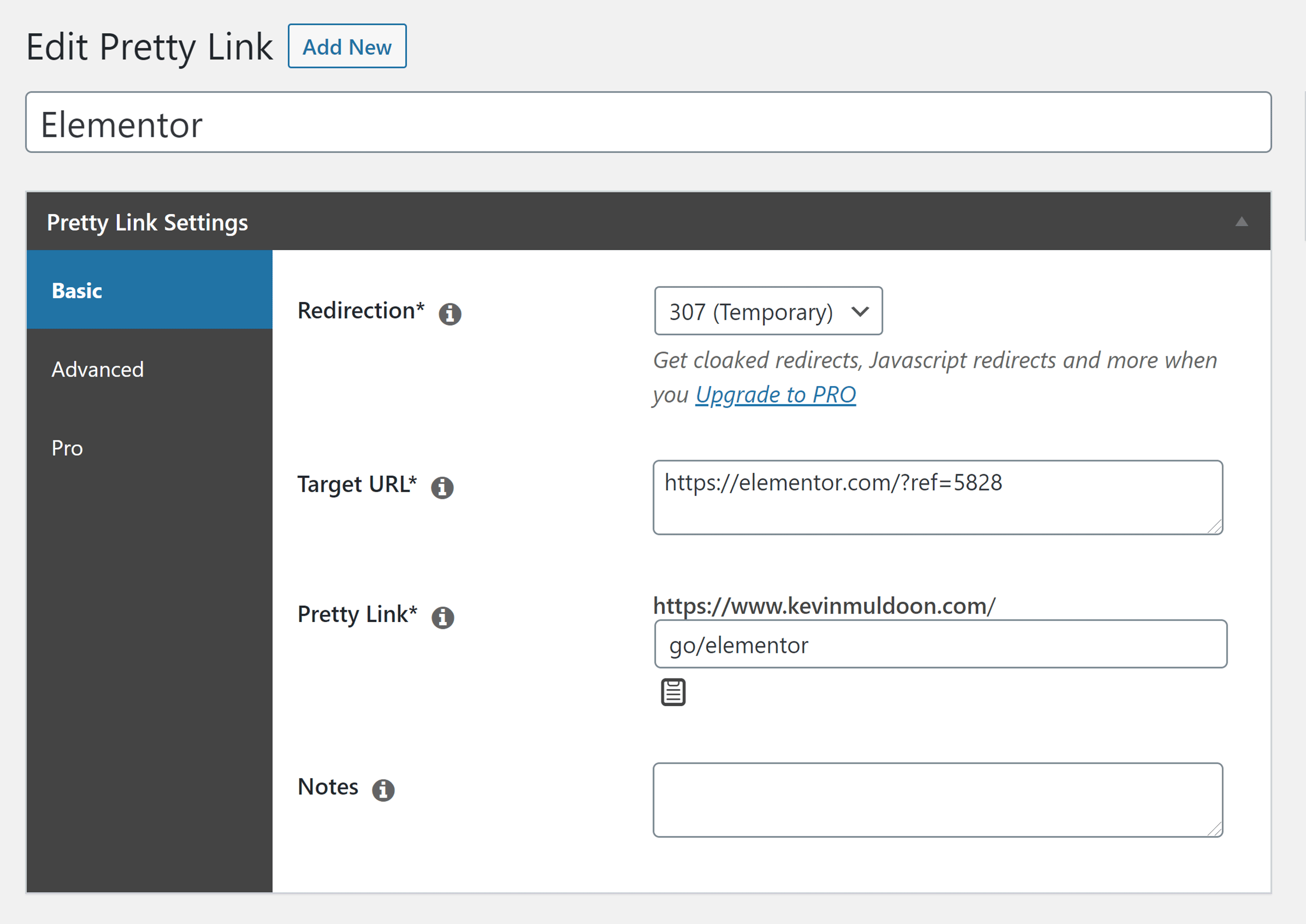 Basic Options in Pretty Links