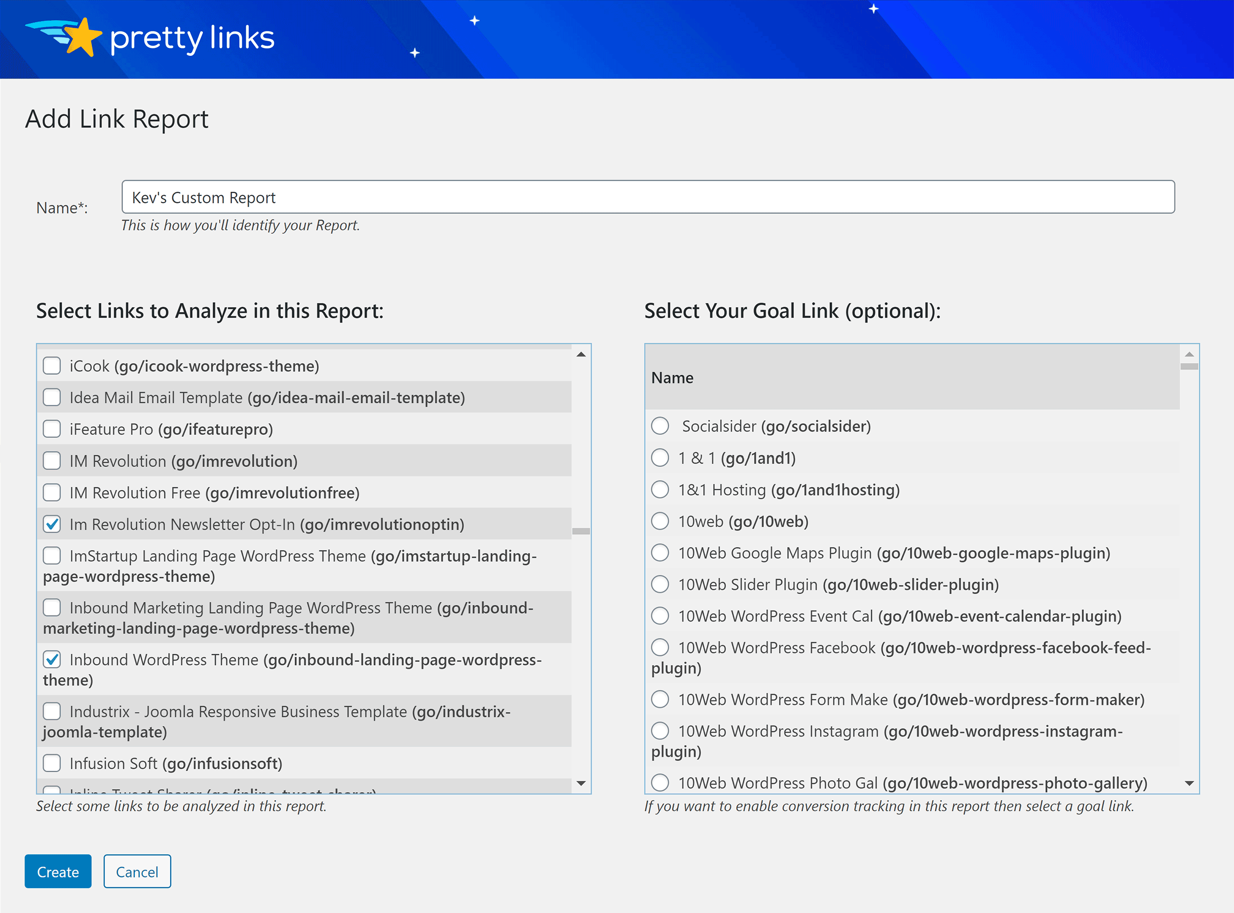 Adding a New Link Report