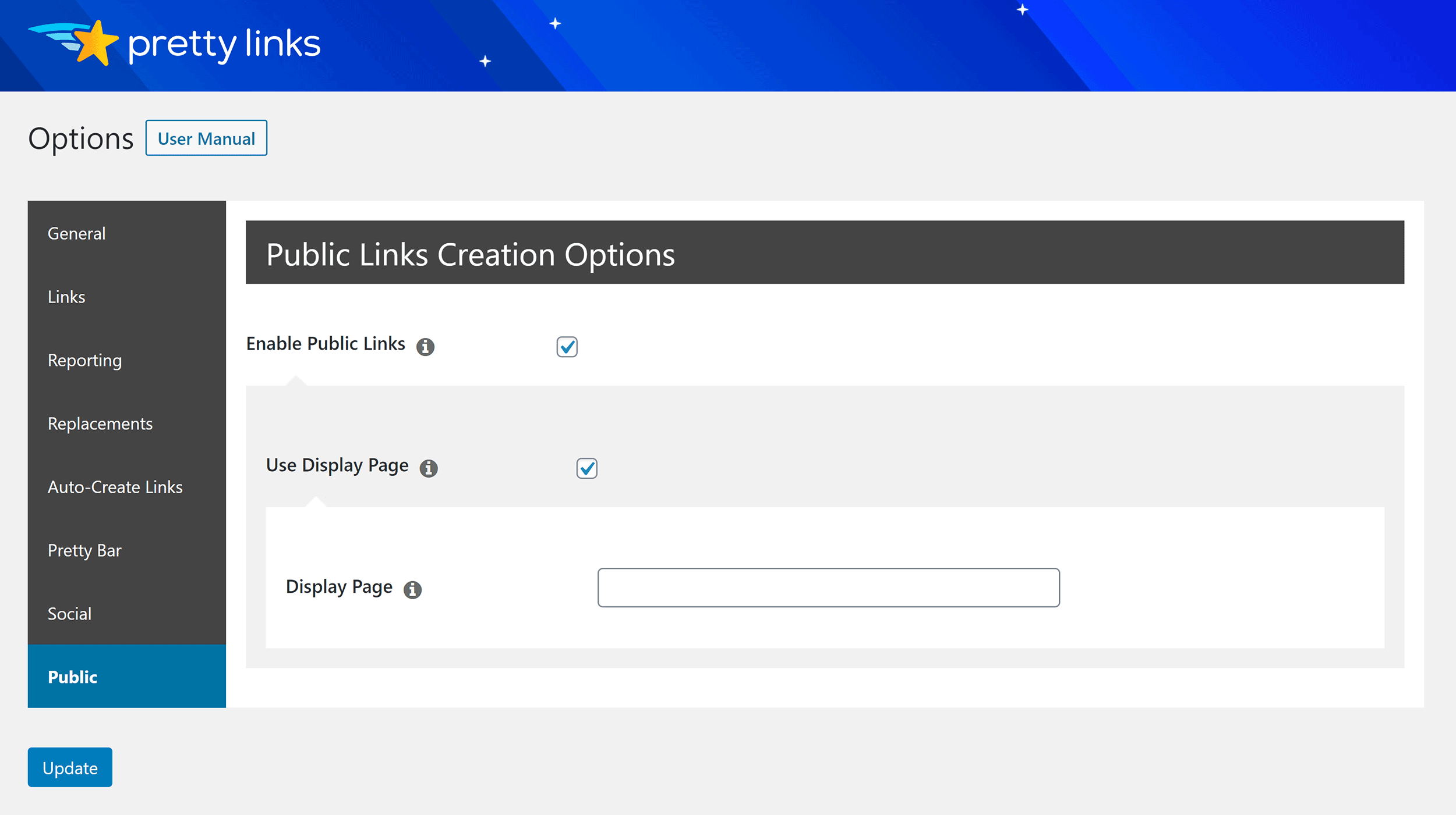 Public Pretty Links Pro Options