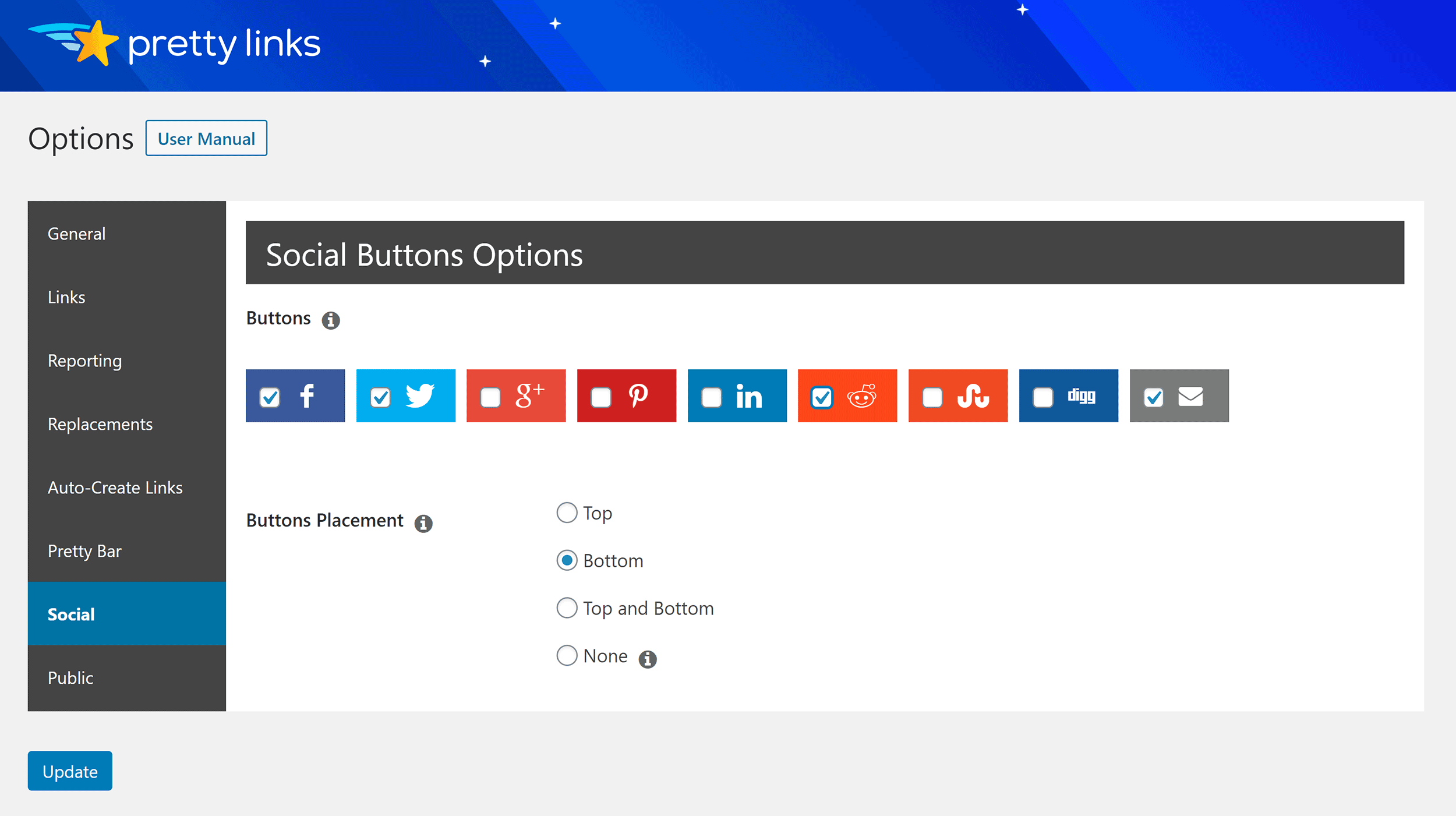 Social Pretty Links Pro Options