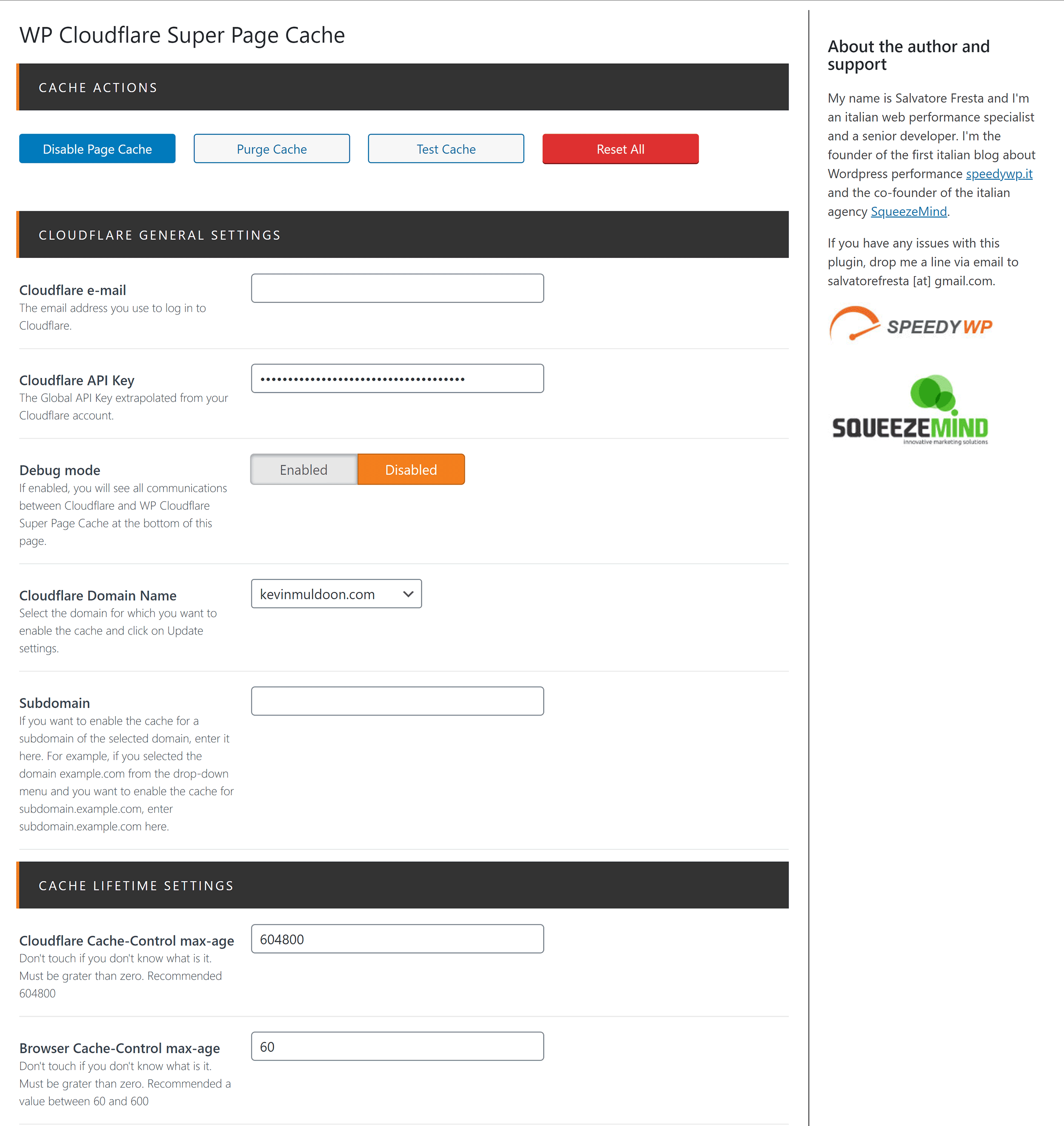 WP Cloudflare Super Page Cache General Settings