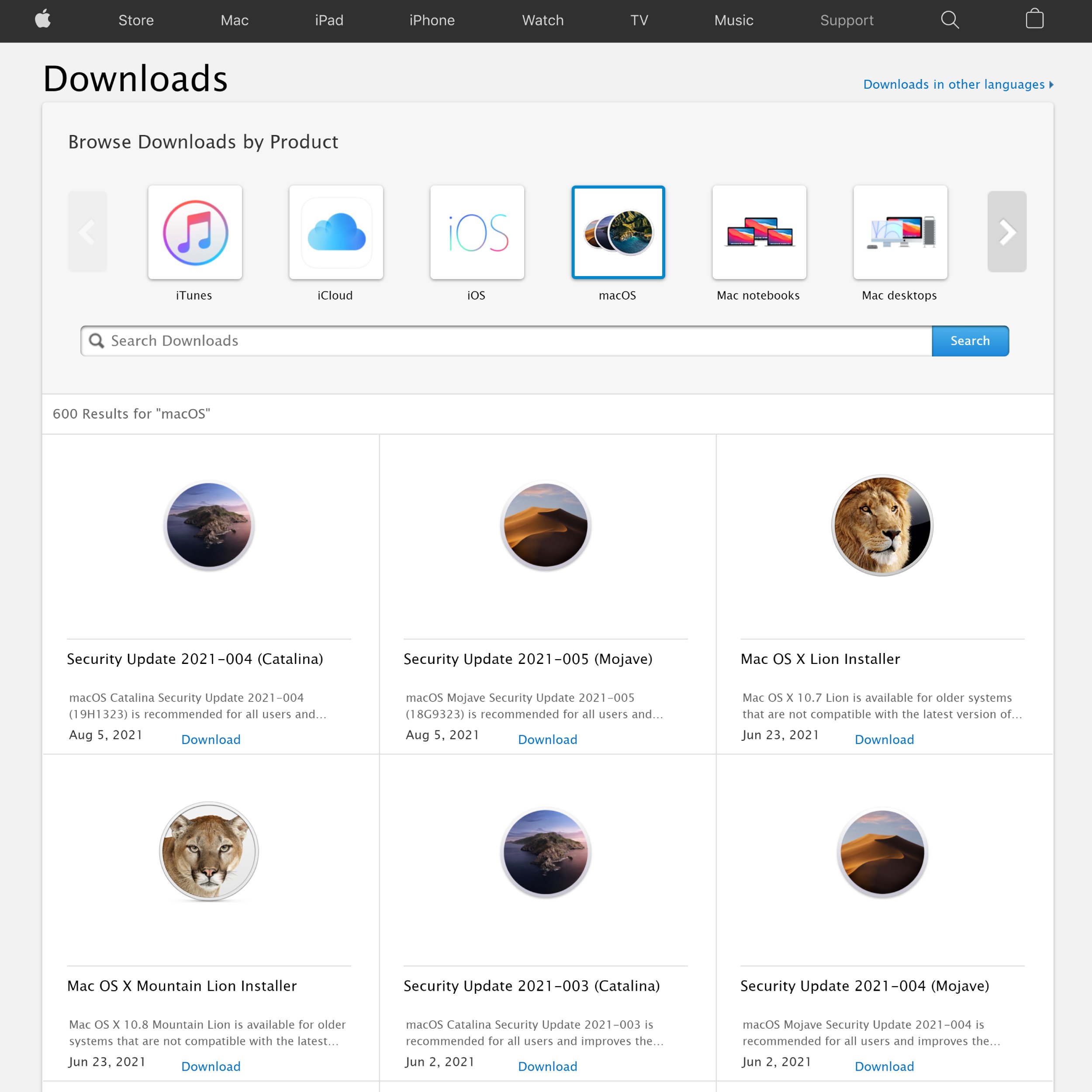 Apple Downloads Page