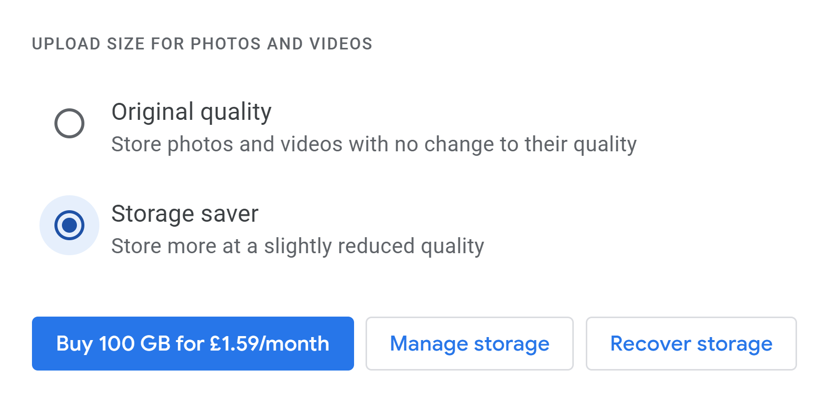 Google Photos Upload Size