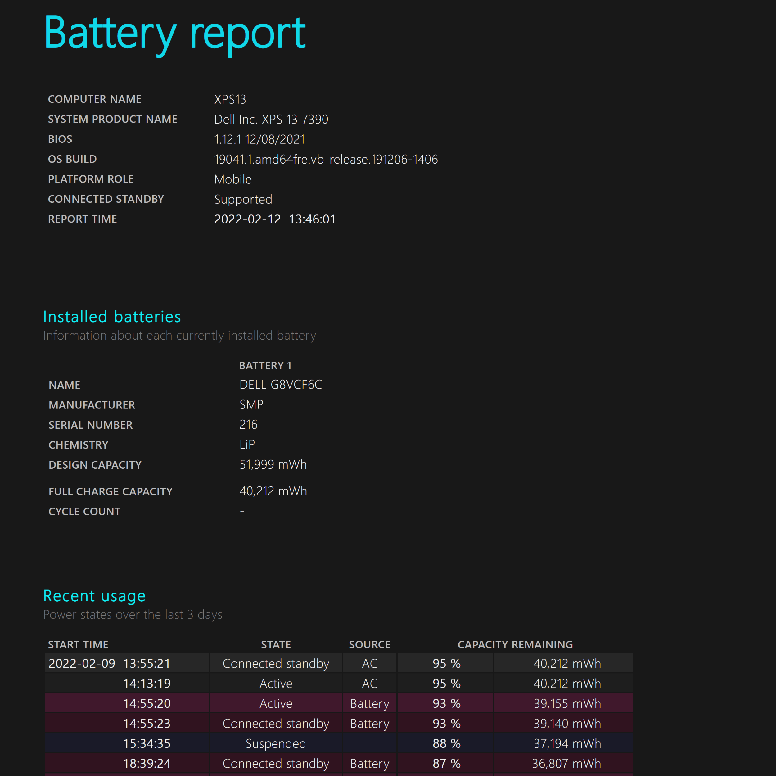 Windows Battery Report Summary