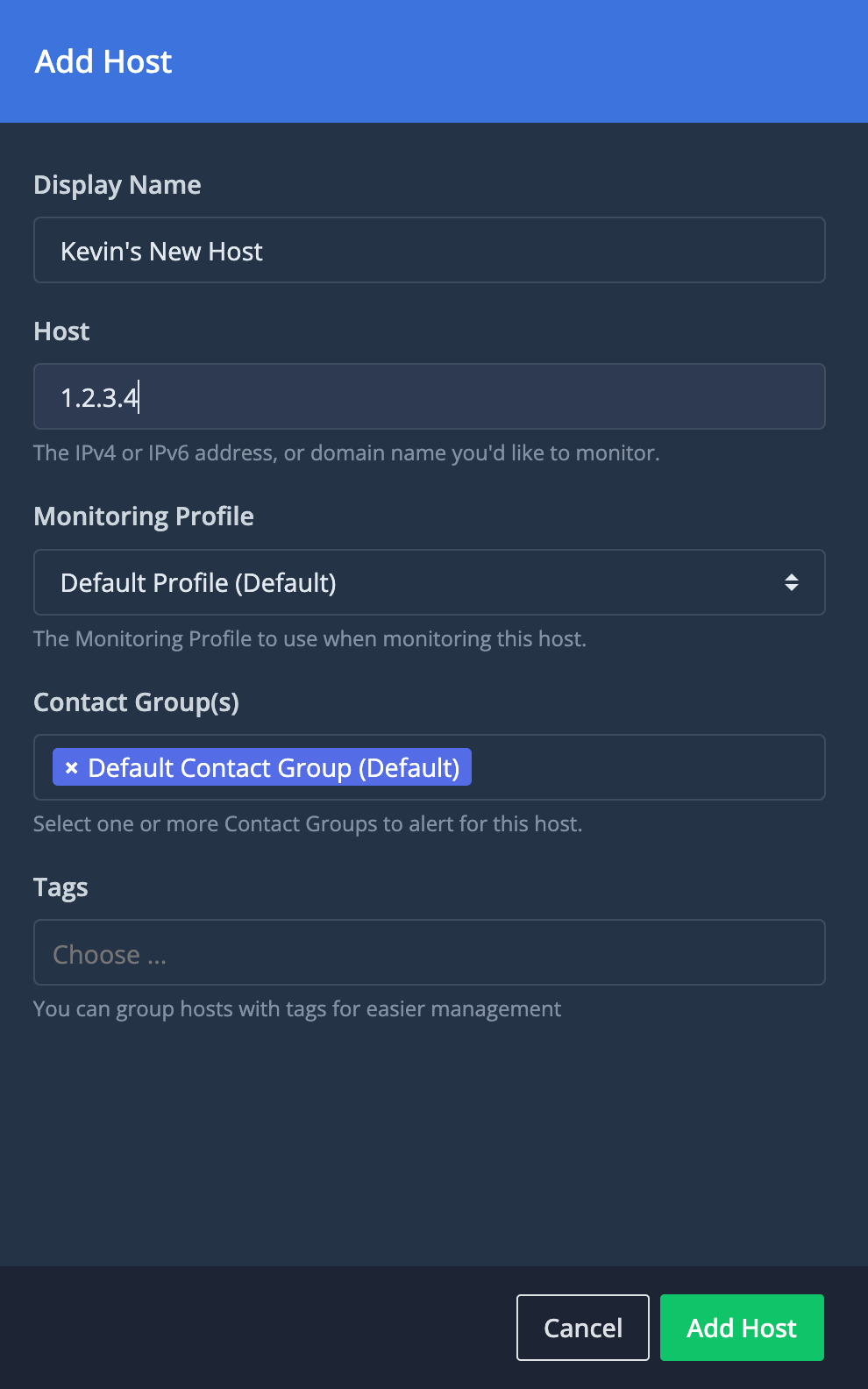 Adding a new host in Generator Labs.